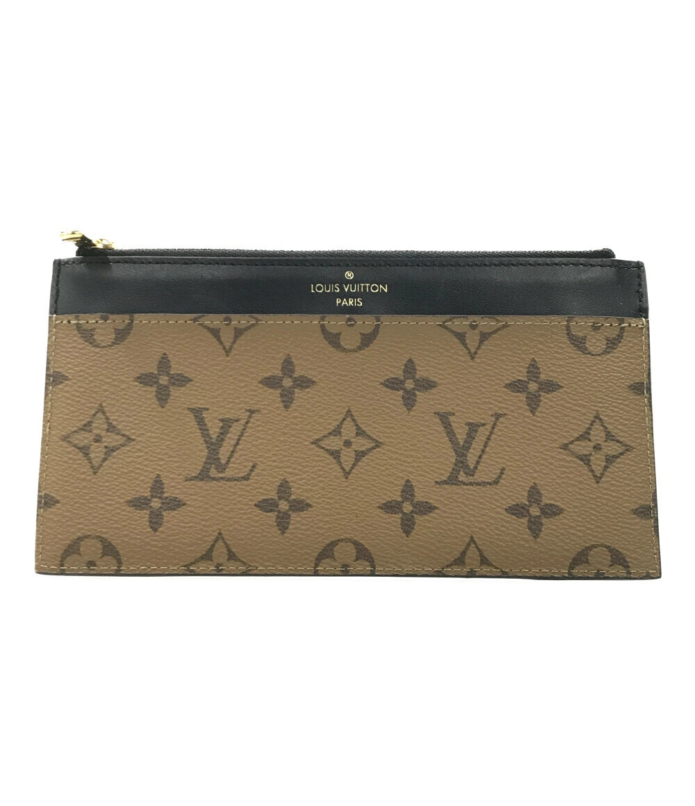 Louis Vuitton Long Wallet Slim Purse Monogram Canvas Leather Black Brown